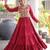 Red rayon embroidered flared gown set
