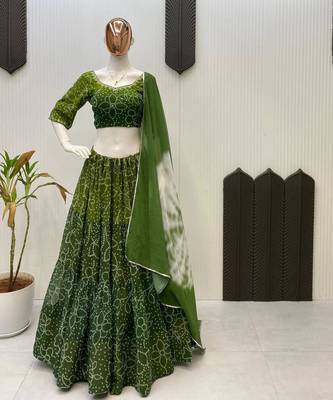 Navratri Green Mirror Work Lehenga Choli in Georgette 5