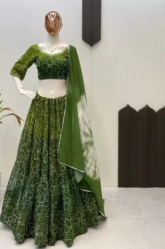 Navratri Green Mirror Work Lehenga Choli in Georgette