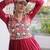 Red rayon embroidered flared gown set