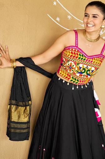 Navratri Black Mirror Work Lehenga Choli in Cotton Poly
