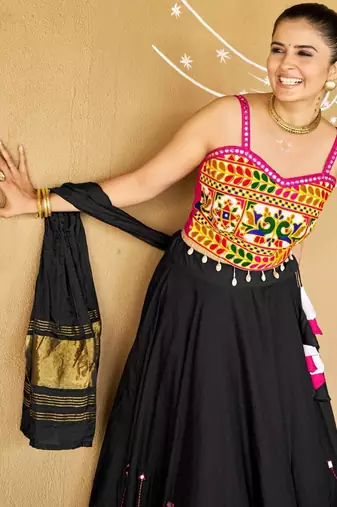 Navratri Black Mirror Work Lehenga Choli in Cotton Poly