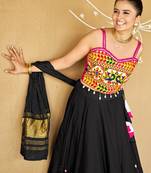 Navratri Black Mirror Work Lehenga Choli in Cotton Poly