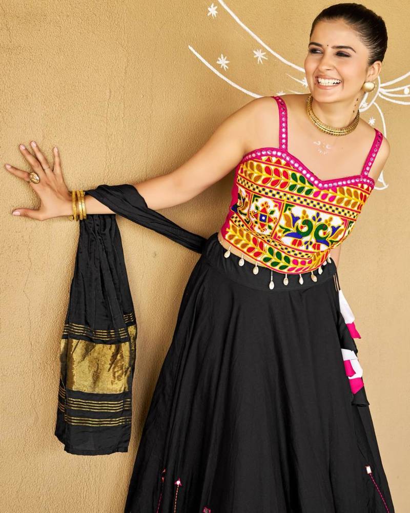Navratri Black Mirror Work Lehenga Choli in Cotton Poly