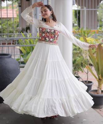 White rayon embroidered flared gown set 2