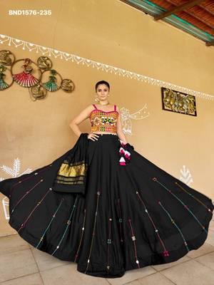 Navratri Black Mirror Work Lehenga Choli in Cotton Poly 3