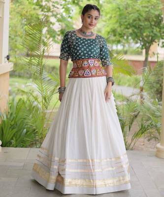 Navratri White Gamthi Work Lehenga Choli in Cotton Poly 1