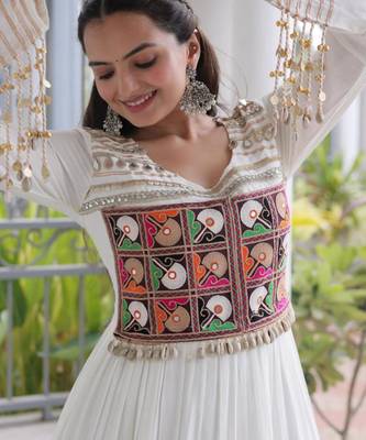 White rayon embroidered flared gown set 4