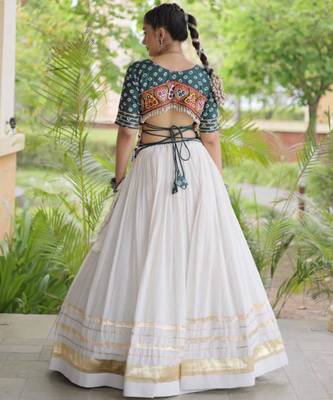 Navratri White Gamthi Work Lehenga Choli in Cotton Poly 2