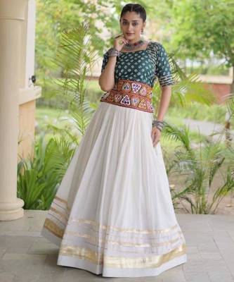 Navratri White Gamthi Work Lehenga Choli in Cotton Poly 3