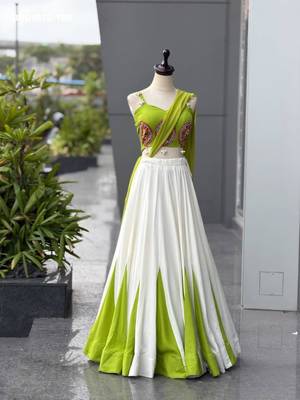 Navratri White Mirror Work Lehenga Choli in Cotton Poly 2