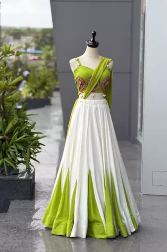 Navratri White Mirror Work Lehenga Choli in Cotton Poly
