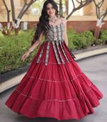 Navratri Maroon Dori Detail Lehenga Choli in Cotton Poly