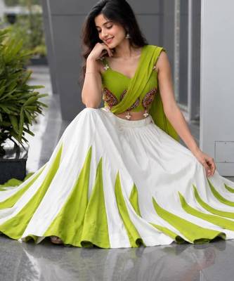 Navratri White Mirror Work Lehenga Choli in Cotton Poly 3