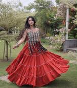 Navratri Orange Dori Detail Lehenga Choli in Cotton Poly