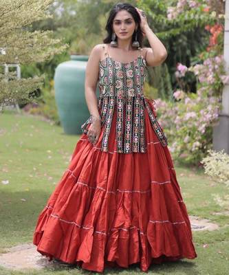 Navratri Orange Dori Detail Lehenga Choli in Cotton Poly 2