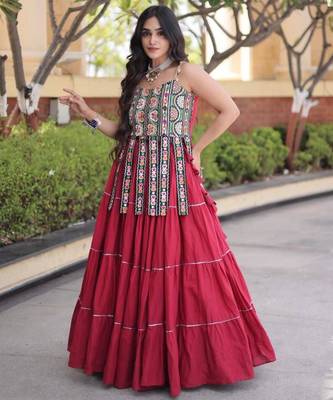 Navratri Maroon Dori Detail Lehenga Choli in Cotton Poly 3