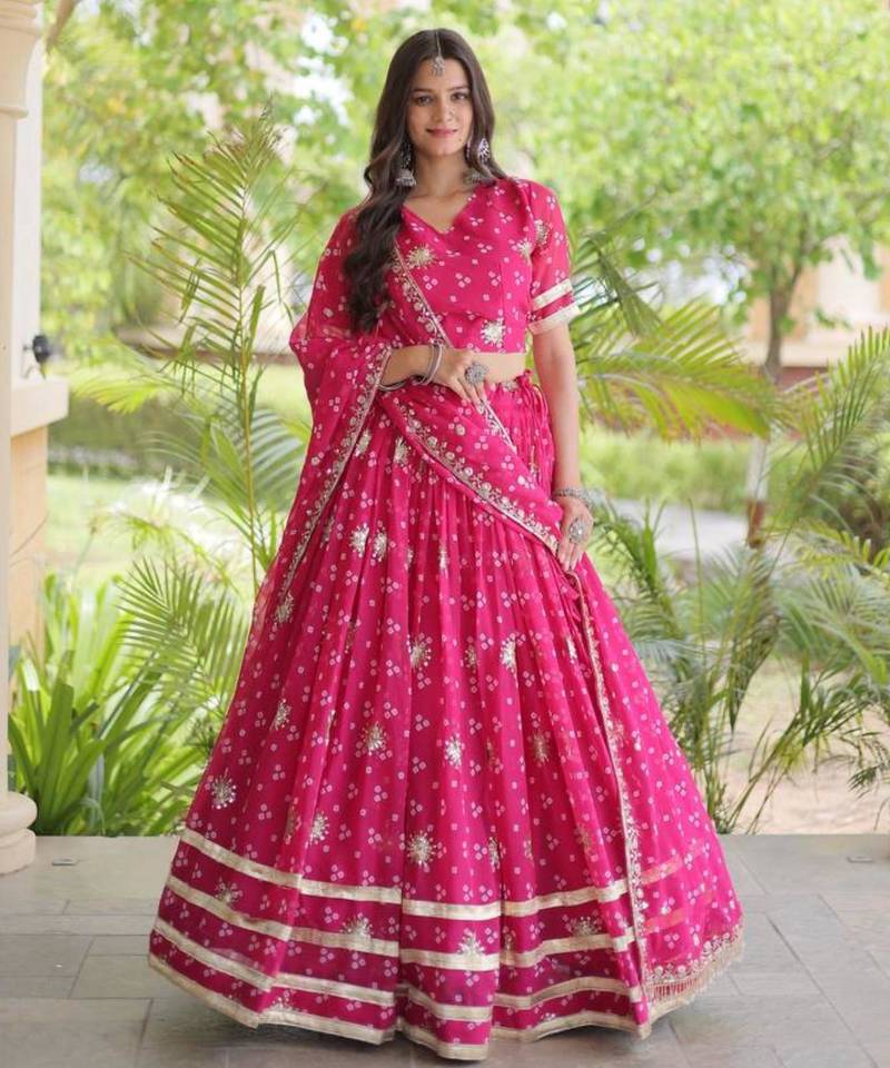 Navratri Rani-pink Printed Lehenga Choli in Georgette