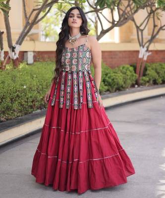 Navratri Maroon Dori Detail Lehenga Choli in Cotton Poly 4