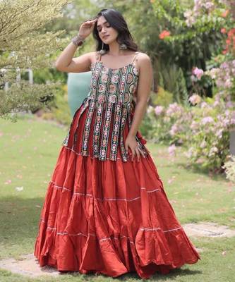 Navratri Orange Dori Detail Lehenga Choli in Cotton Poly 3