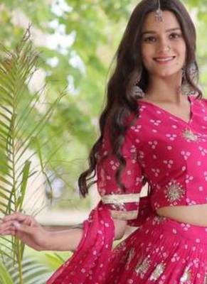 Navratri Rani-pink Printed Lehenga Choli in Georgette 4