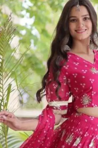 Navratri Rani-pink Printed Lehenga Choli in Georgette