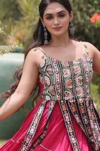 Navratri Pink Dori Detail Lehenga Choli in Cotton Poly