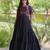 Black cotton poly embroidered flared gown set
