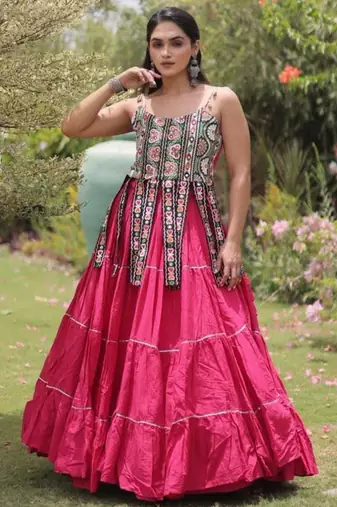 Navratri Pink Dori Detail Lehenga Choli in Cotton Poly