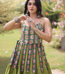 Navratri Green Dori Detail Lehenga Choli in Cotton Poly