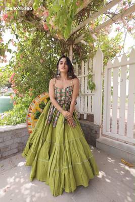 Navratri Green Dori Detail Lehenga Choli in Cotton Poly 1