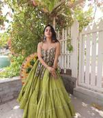Navratri Green Dori Detail Lehenga Choli in Cotton Poly