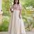Off-white cotton poly embroidered flared gown set