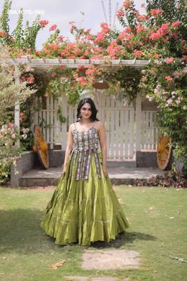 Navratri Green Dori Detail Lehenga Choli in Cotton Poly 3