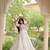 Off-white cotton poly embroidered flared gown set