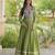 Green cotton embroidered flared gown set