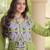Green cotton embroidered flared gown set