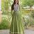 Green cotton embroidered flared gown set