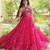 Pink faux georgette printed flared gown set