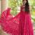 Pink faux georgette printed flared gown set