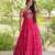 Pink faux georgette printed flared gown set