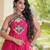 Pink faux georgette printed flared gown set