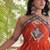 Orange faux georgette printed flared gown set