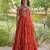 Orange faux georgette printed flared gown set