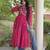 Pink faux georgette printed flared gown set