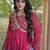 Pink faux georgette printed flared gown set