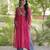 Pink faux georgette printed flared gown set