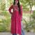 Pink faux georgette printed flared gown set
