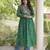 Green faux georgette printed flared gown set
