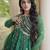Green faux georgette printed flared gown set
